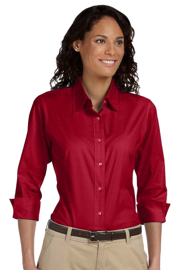 DP625W Ladies Stretch Poplin Blouse - Red - Large