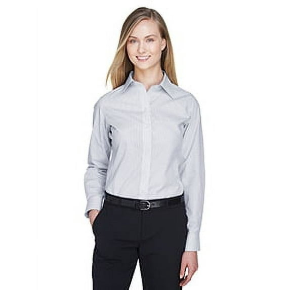 Devon & Jones Ladies' Crown Collection Royal Dobby Shirt, DG510W ,WHT/NAVY/ CRYSTL, M