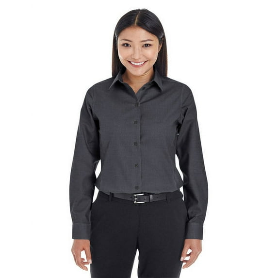Devon & Jones DG532W Women's Crown Collection Royal Dobby Woven Dress Shirt-Black-XS