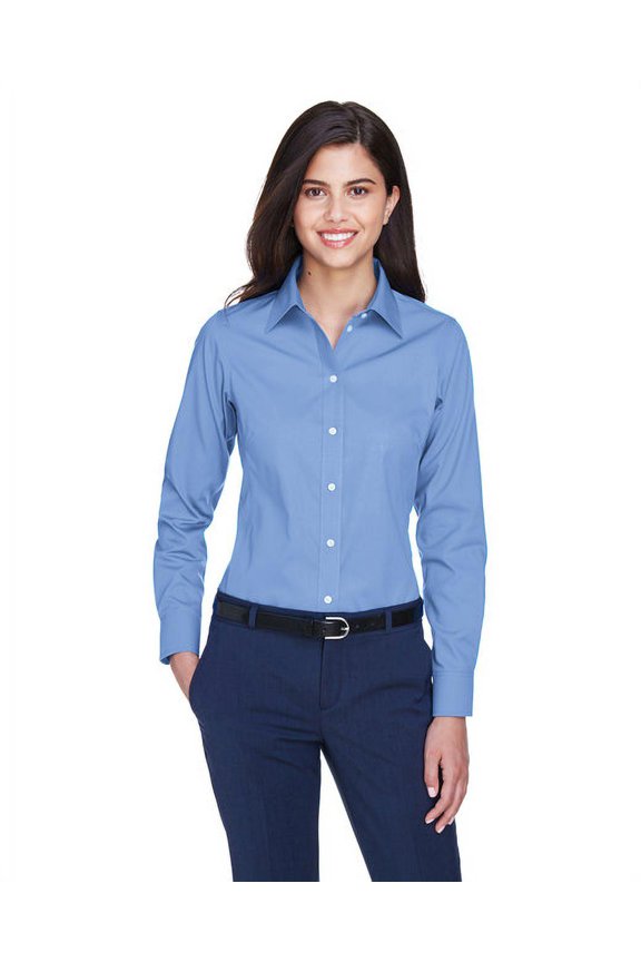 D630W Women's Crown Collection Oxford Woven Dress Shirt-Light Blue-XL