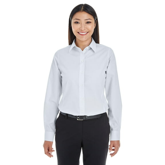 Devon & Jones Ladies' Crownlux Performance Micro Windowpane Shirt, DG534W ,SILVER/ WHITE, 3XL