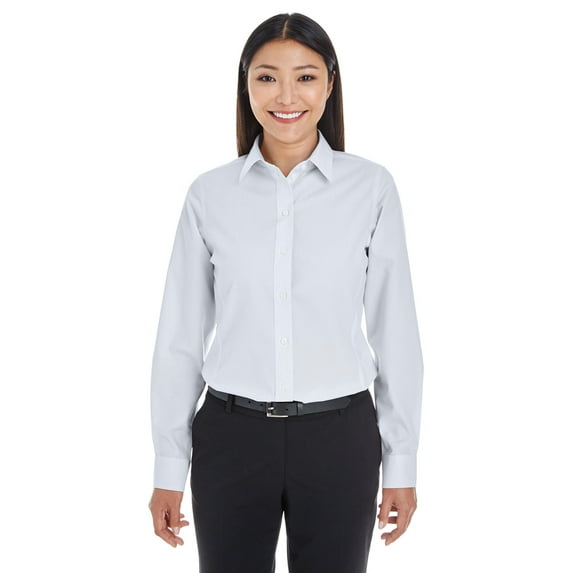 Devon & Jones Ladies' Crownlux Performance Micro Windowpane Shirt, DG534W ,SILVER/ WHITE, 3XL