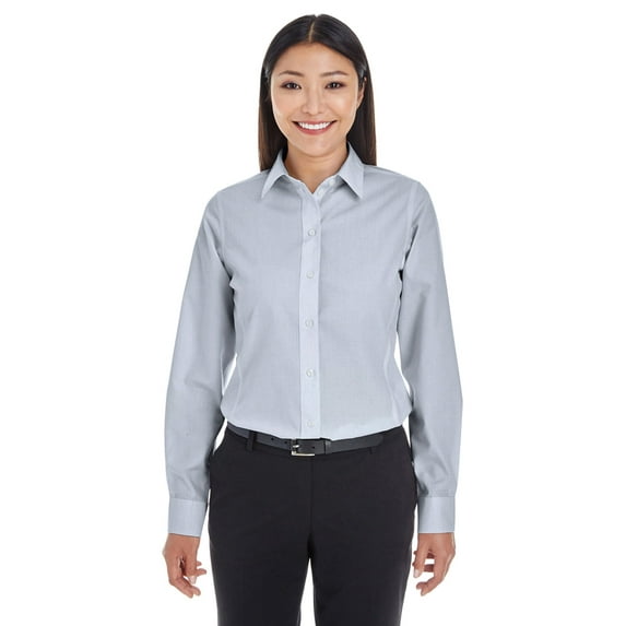 Devon & Jones Ladies' Crownlux Performance Micro Windowpane Shirt, DG534W ,NAVY/ WHITE, S