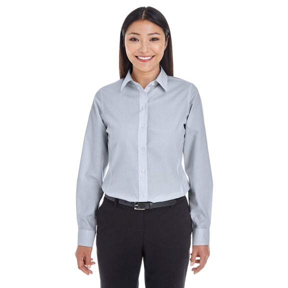 Devon & Jones Ladies' Crownlux Performance Micro Windowpane Shirt, DG534W ,NAVY/ WHITE, S