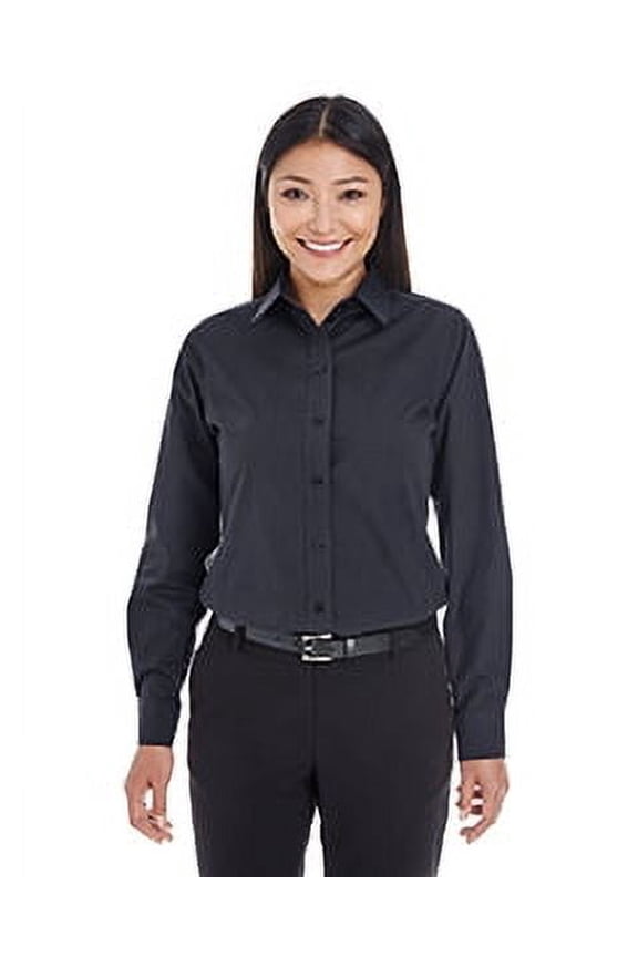 Ladies' Crown Woven Collection™ Striped Shirt XS BLACK/ GRAPHITE