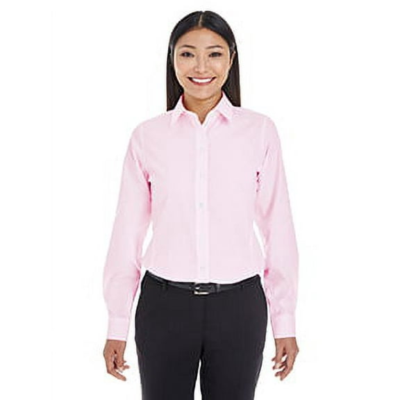 Devon & Jones Ladies' Crown Woven Collection™ Striped Shirt XS PINK/ WHITE