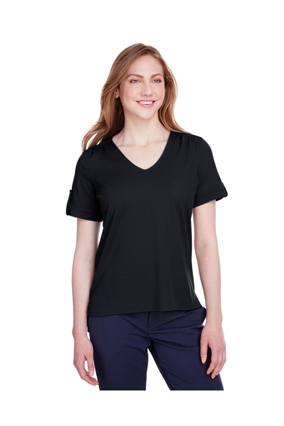 Ladies' CrownLux Performance Plaited Rolled-Sleeve Top XL BLACK