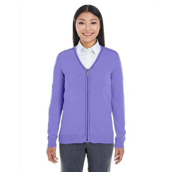 Devon & Jones Ladies' Manchester Fully-Fashioned Full-Zip Sweater M GRAPE/ NAVY