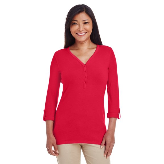 Devon & Jones Ladies' Perfect Fitâ„¢ Y-Placket Convertible Sleeve Knit Top - DP186W