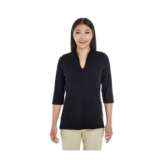 Devon & Jones Ladies' Perfect Fit Y-Placket Convertible Sleeve Knit Top, DP188W ,BLACK, XS