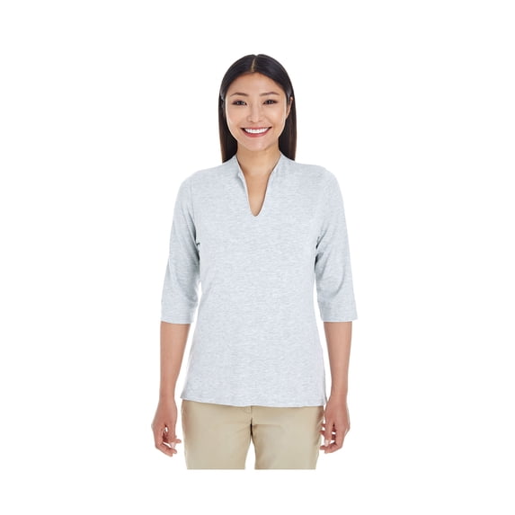 Devon & Jones Ladies' Perfect Fit Y-Placket Convertible Sleeve Knit Top, DP188W ,GREY HEATHER, XL