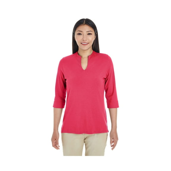 Devon & Jones Ladies' Perfect Fit Y-Placket Convertible Sleeve Knit Top, DP188W ,RED, XS