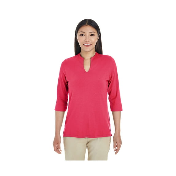 Devon & Jones Ladies' Perfect Fit Y-Placket Convertible Sleeve Knit Top, DP188W ,RED, XS