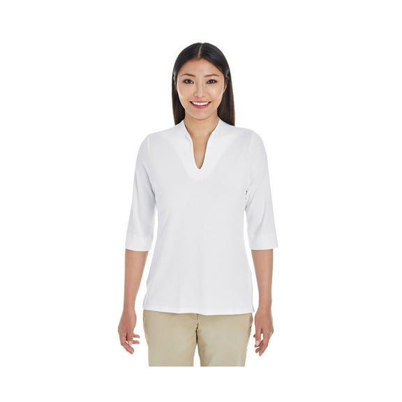 Devon & Jones Ladies' Perfect Fit Y-Placket Convertible Sleeve Knit Top, DP188W ,WHITE, L