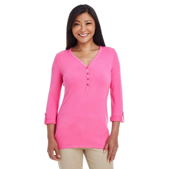 Devon & Jones Ladies' Perfect Fit? Y-Placket Convertible Sleeve Knit Top