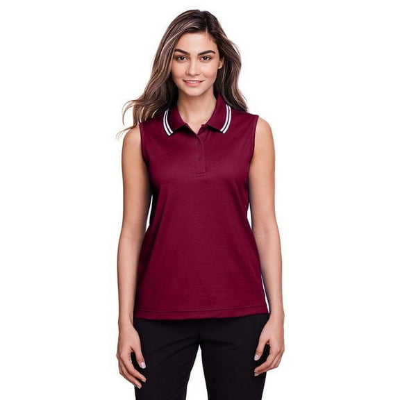 Devon & Jones Ladies' Sleeveless Polo 3XL Burgundy/White