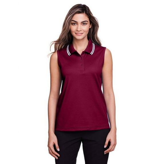 Devon & Jones Ladies' Sleeveless Polo 3XL Burgundy/White