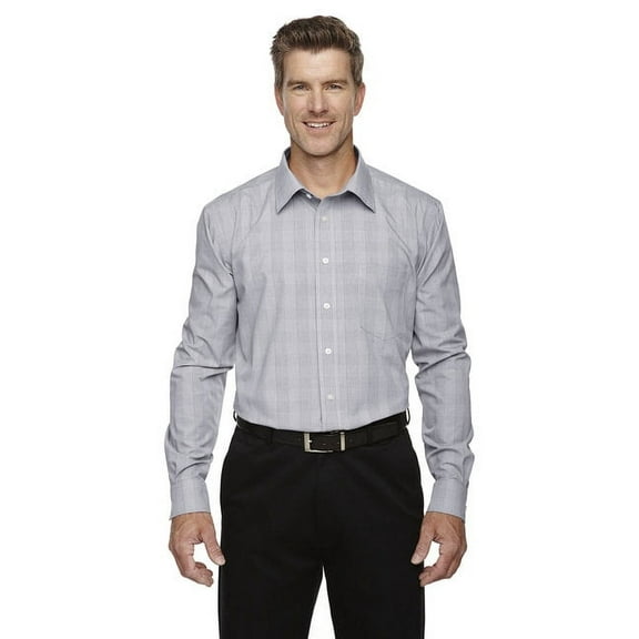 Devon & Jones DG520 Men's Crown Collection Glen Plaid Woven Dress Shirt-White/ Graphite/ Grey Heather-3XL