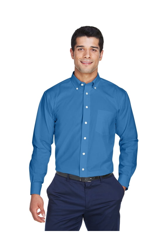 D630 Men's Crown Collection Oxford Woven Dress Shirt-French Blue-XL