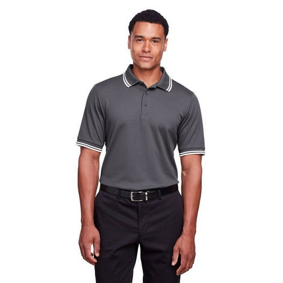 Devon & Jones DG20C Men's CrownLux Performance Plaited Tipped Polo-Graphite/ White-4XL