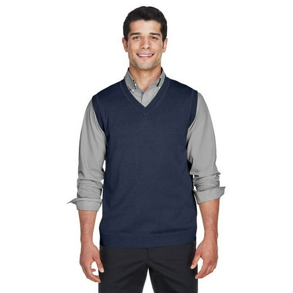 Devon & Jones Men's Full Fashioning Lighter Weight V Neck Vest, NAVY, X-Small