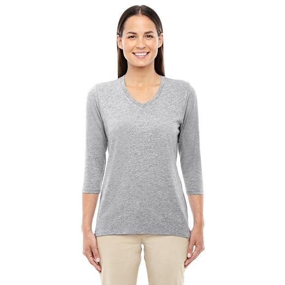 Devon & Jones Perfect Fit Bracelet Length V-Neck Top (DP184W) Grey Heather, L