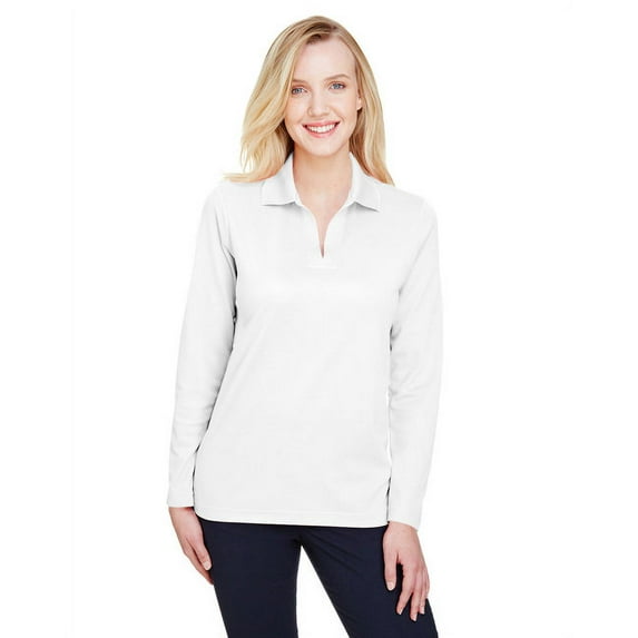 Devon & Jones DG20LW Women's CrownLux Performance Plaited Long Sleeve Polo-White-L