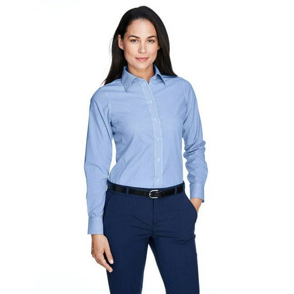 Devon & Jones D645W Women's Crown Collection Banker Stripe Woven Dress Shirt-French Blue-XL