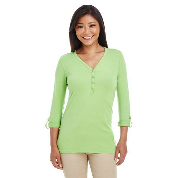 Devon & Jones Womens Perfect Fit Y-Placket Convertible Sleeve Knit Top, Lime, Small