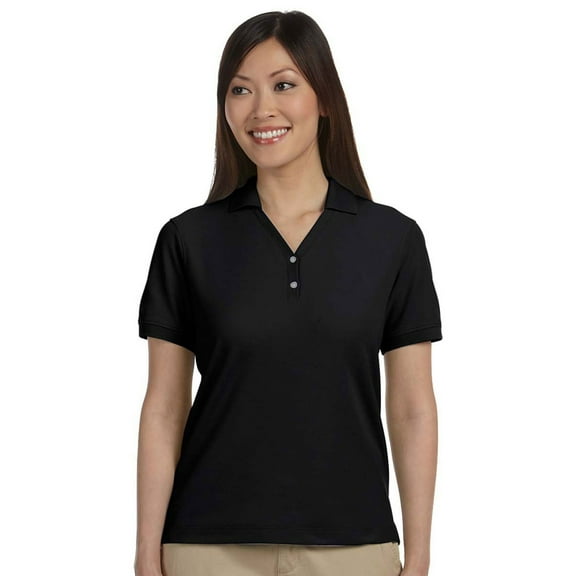 Devon & Jones Womens Y Knit Cuffs Collar Polo Shirt, Black, XX-Large, Style, D100W