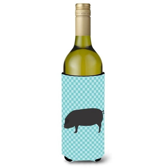 Devon Large Black Pig Blue Check Wine Bottle Beverge Insulator Hugger