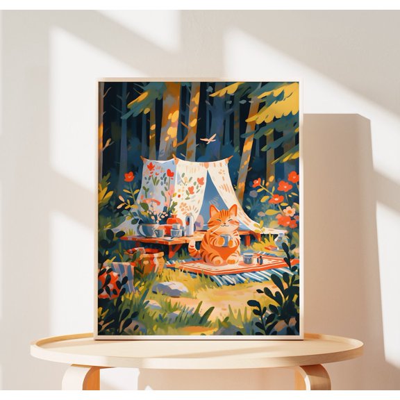 Devon Rex Cat Coffee Art Print, Tea Time Illustration, Kitchen Decor, Unframed Paper Print Size 8x12