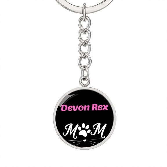 Devon Rex Cat Mom Keychain Stainless Steel or 18k Gold Circle Pendant