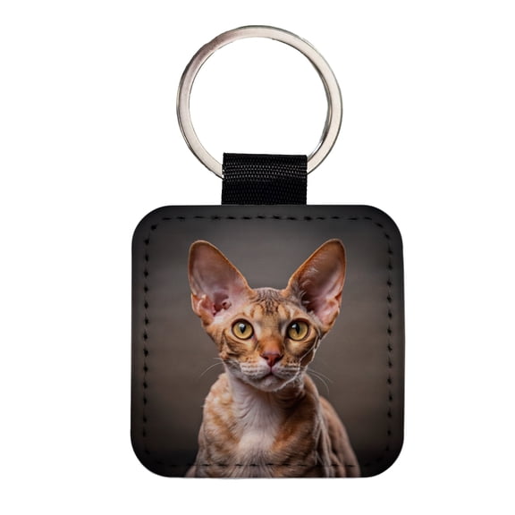 Devon Rex Cat Photo Faux Leather Square Keychain
