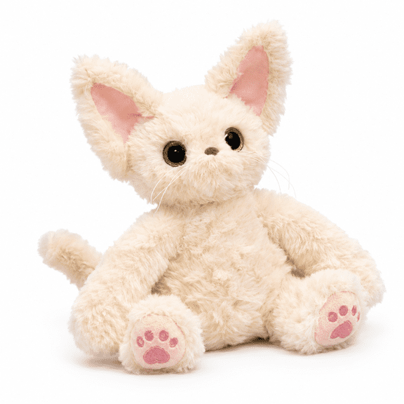 Devon Rex Cat Plush Toy, 10.2 Inch Cute Big Ear Cat Stuffed Animal, Soft Fluffy Cat Plushie with Long Tail and Pink Paw Pads, Adorable Kitty Plush Doll for Birthday, Christmas, Valentines Day, Room