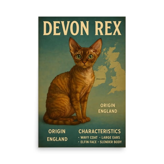 Devon Rex Cat Wall Art Print, Unframed Paper Poster 8x10in
