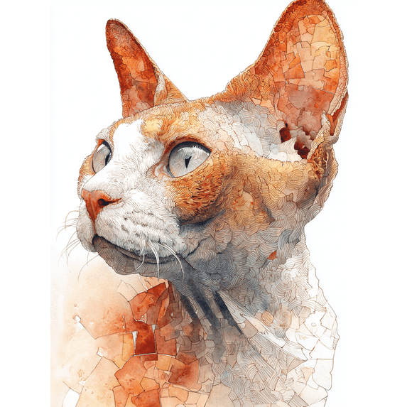 Devon Rex Cat Watercolor Canvas Print Wall Art for Living Room Bedroom Office Coffee Shop Bookstore Pet Lover Home Decor Gift