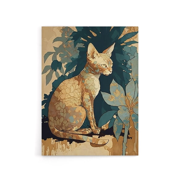Devon Rex Cat With Floral Pattern Fur Canvas Wall Art Print 12X16"