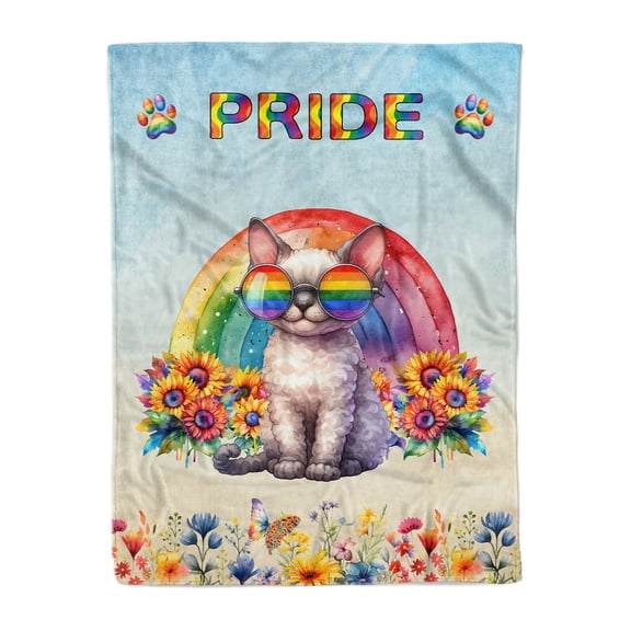 Devon Rex Celebrates Rainbow Pride Month LGBT LGBTQ+ Cozy Fleece Blanket Cat Lover Kitten Owner Gifts Warm Soft Throw Blanket - 01003