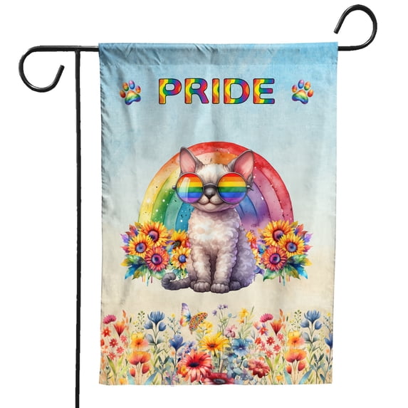 Devon Rex Celebrates Rainbow Pride Month LGBT LGBTQ+ Garden Flag 12x18in Double Sided Cat Lover Kitten Owner Gifts Outdoor Decor - 01003