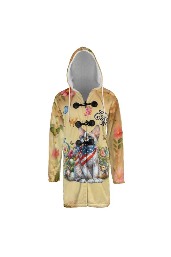 Devon Rex Celebrates Spring and Enjoys a Happy Easter All Over Print 3D Hooded Duffle Toggle Coat Cat Lover Kitten Owner Gifts - 02001