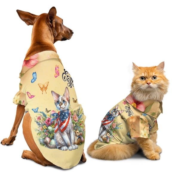Devon Rex Celebrates Spring and Enjoys a Happy Easter Hawaiian Summer Shirt for Small Medium Large Dog Cat Cat Lover Kitten Owner Gifts - 02001