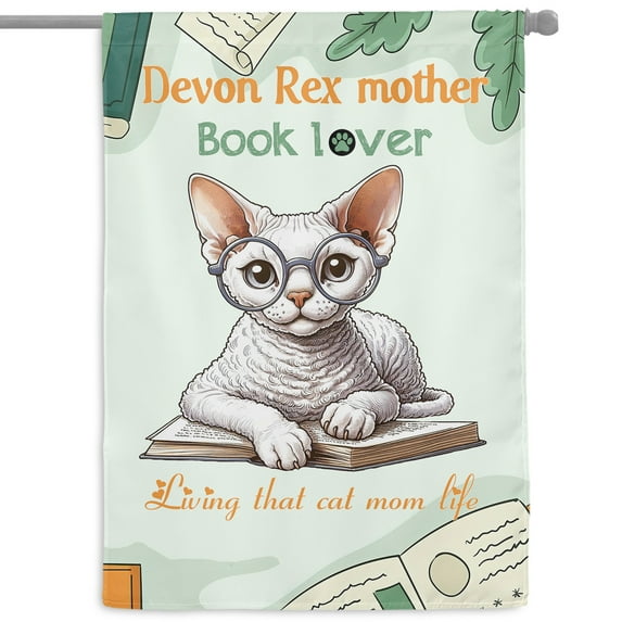 Devon Rex Mother Book Lover Living That Cat Mom Life Happy Mother's Day House Flag 28x40in Double Sided Cat Lover Kitten Owner Gifts Outdoor Decor - 03004