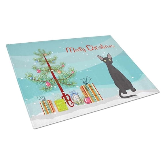 Devon Rex No.3 Cat Merry Christmas Glass Cutting Board - Large
