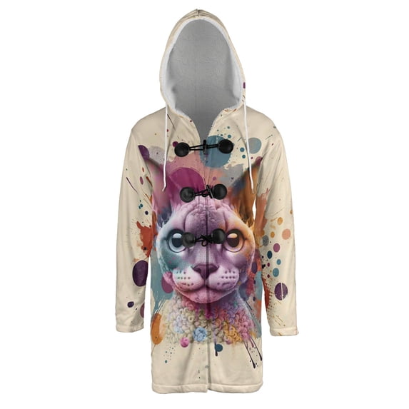 Devon Rex Portrait Watercolor Vintage Retro Styles All Over Print 3D Hooded Duffle Toggle Coat Cat Lover Kitten Owner Gifts - 00001