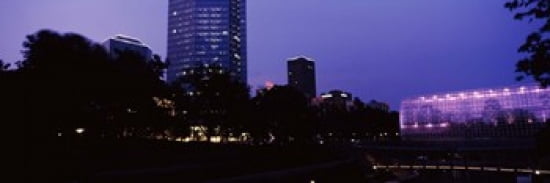 Devon Tower and Crystal Bridge Tropical Conservatory at night Oklahoma City Oklahoma USA Canvas Art - Panoramic Images (36 x 12)
