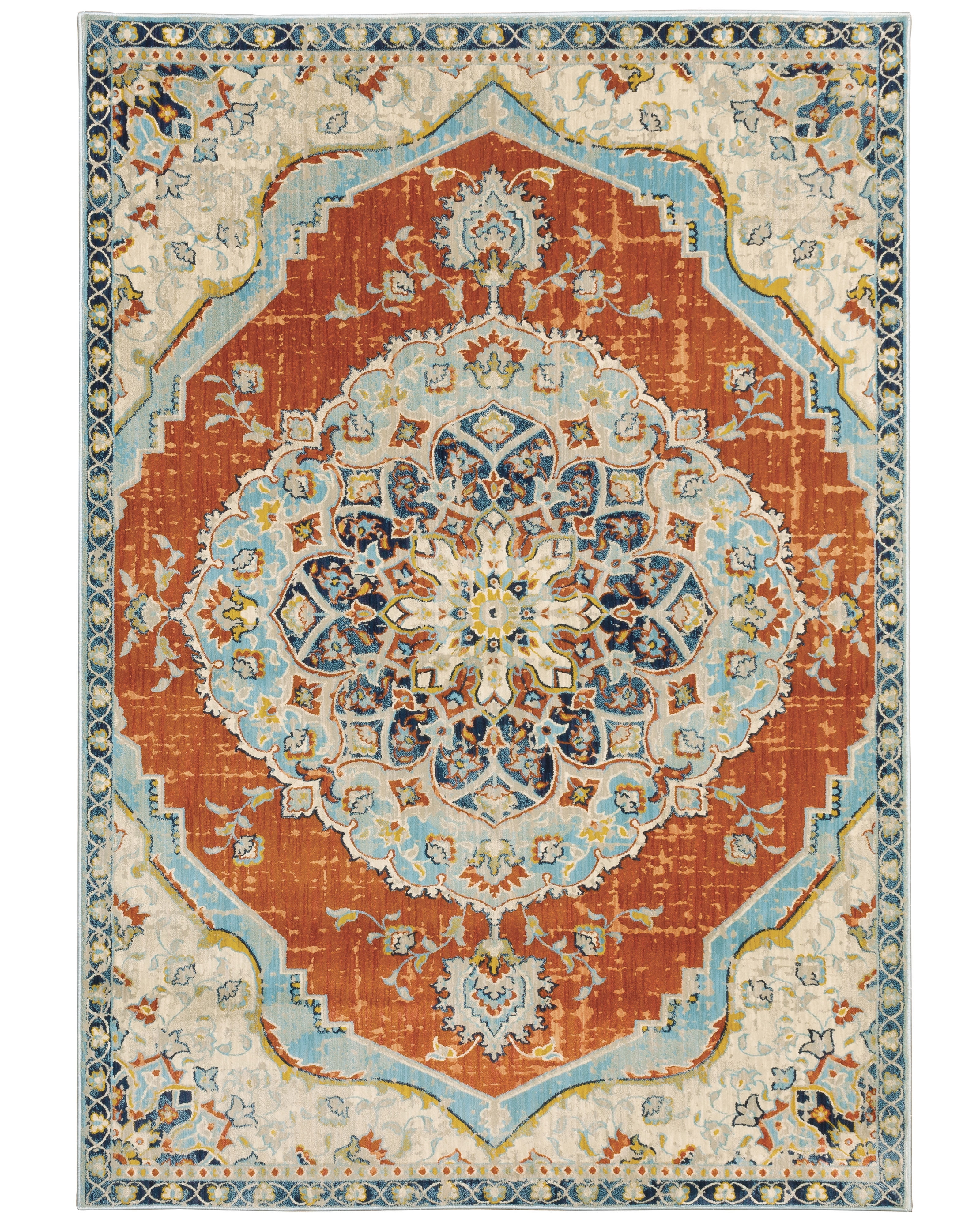 Devon Traditional Oriental Area Rug, Orange/ Blue, 5' x 8'