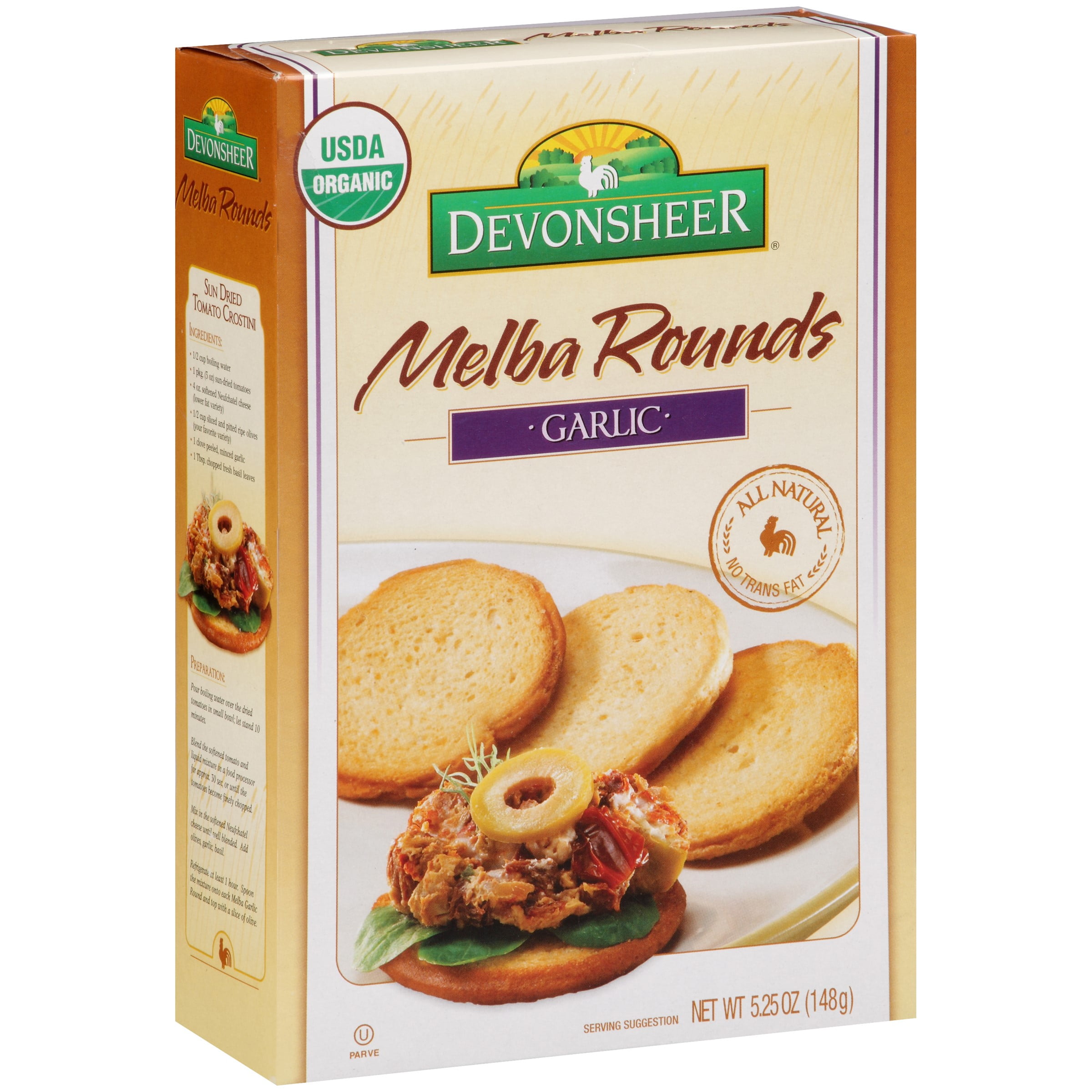 Devonsheer Organic Melba Rounds, Garlic, 5.25 Oz