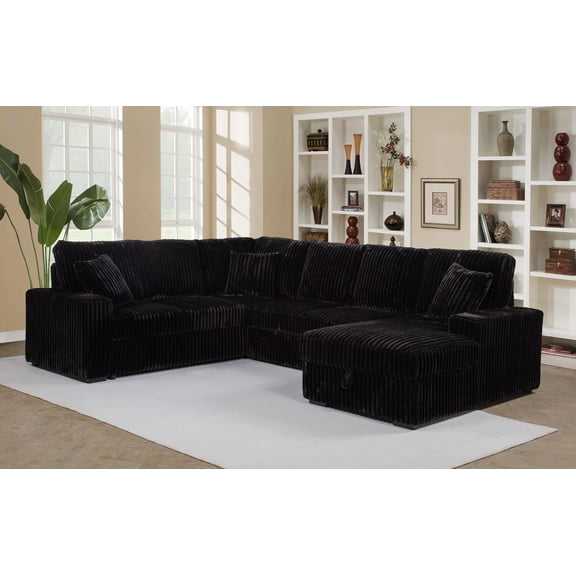 Coaster Devonshire Fabric Sleeper Sectional Sofa Storage Chaise in Black