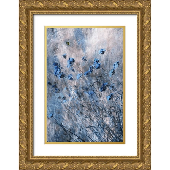Devos, Delphine 11x14 Gold Ornate Wood Framed with Double Matting Museum Art Print Titled - Blue Flowers